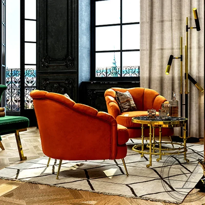 For Modern Light Luxury Single Small Sofa Designer Creative Flower Petal Tiger Velvet Cloth Lounge Chair