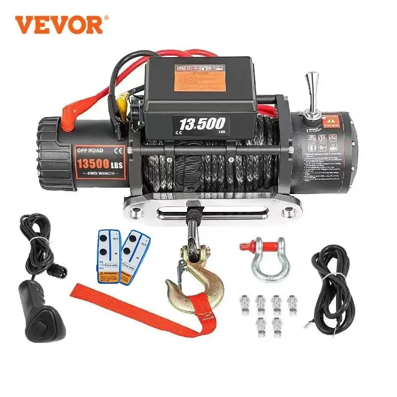 13500LBS Electric Winch Synthetic 12V Tow Rope 27M/92FT Lifting Hoist for 4X4 Car Trailer ATV Truck