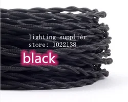 Vintage Antique Braided Twisted Fabric Lighting Cable - Black Woven Silk Flexible Cord, 2 Core, Available in 5/10/20 Meters - 50m (Black)