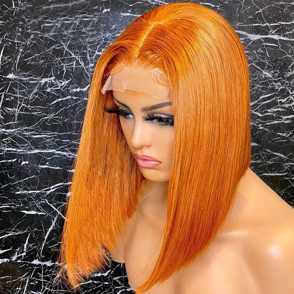 

SPARK 350 Short Straight Bob Wig Remy Hair Wig Ginger Orange Brazilian Human Hair 13x4 Lace Frontal Brazilian Short Bob Wig