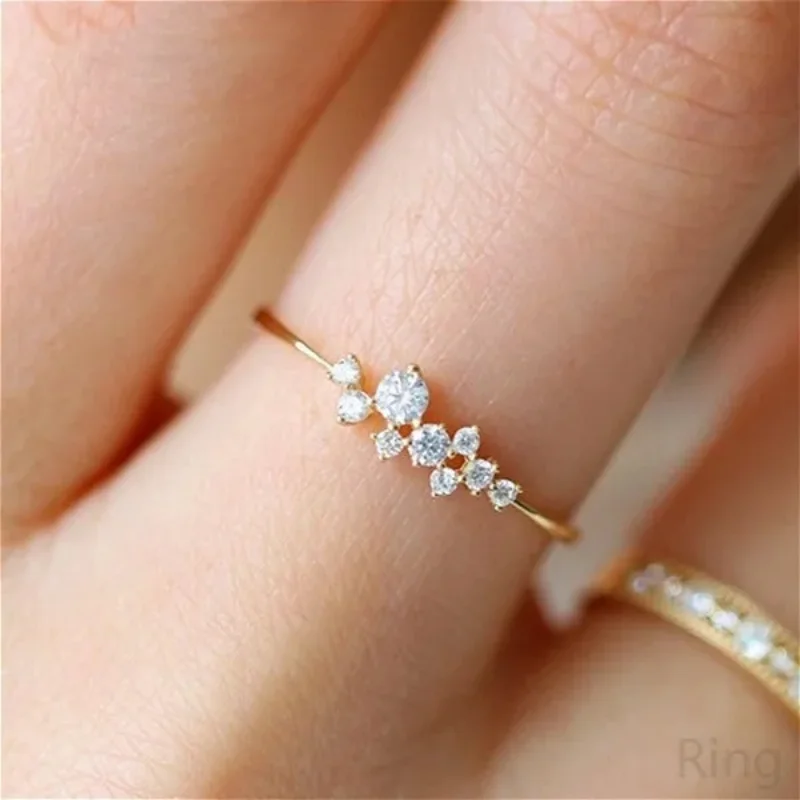 

Fashion Gold Color Inlaid with White Zircon Rings Exquisite Party Engagement Wedding Rings for Women Jewelry