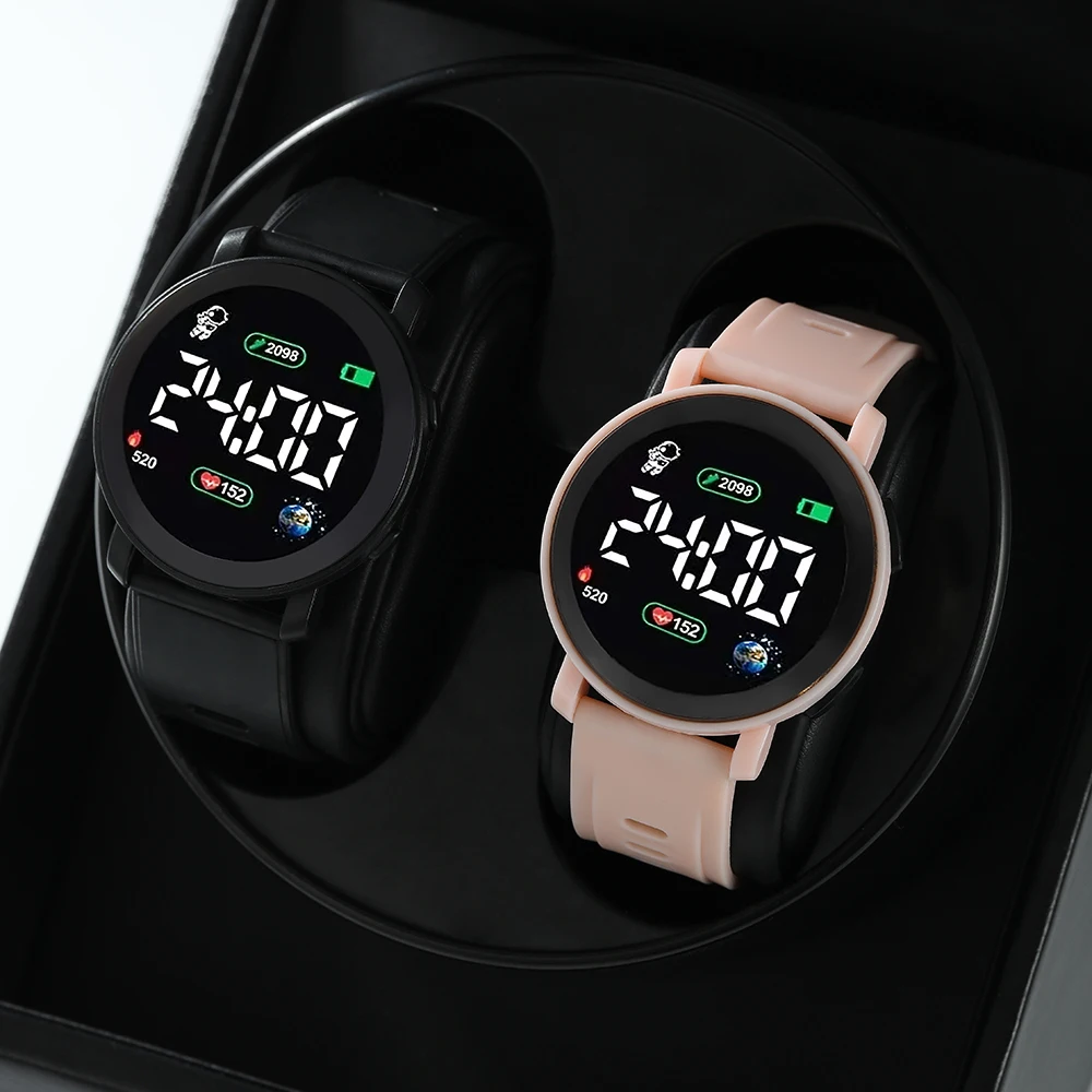 2pcs Couple Astronaut Electronic Watch Black Red Pink High Appearance Level Electronic Watch