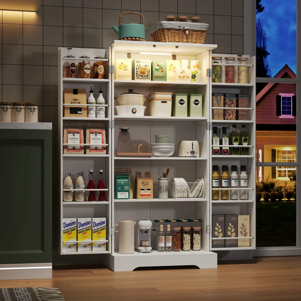 60×35×128cm Moderner Küchenschrank – LED-Licht, geräumige Aufbewahrungsfächer, ideal für Küche, Esszimmer und Speisekammer – Detail 3