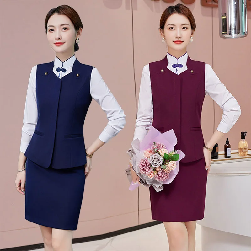 

Blue Vest Vest Work Uniforms Student School Uniform Hotel Uniform Commuter Ol All-Match Three-Piece Suit Business Wear