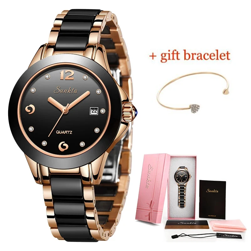 Elegant Women's Ceramic Bracelet Watch - Waterproof Ladies' Timepiece with Gift Box