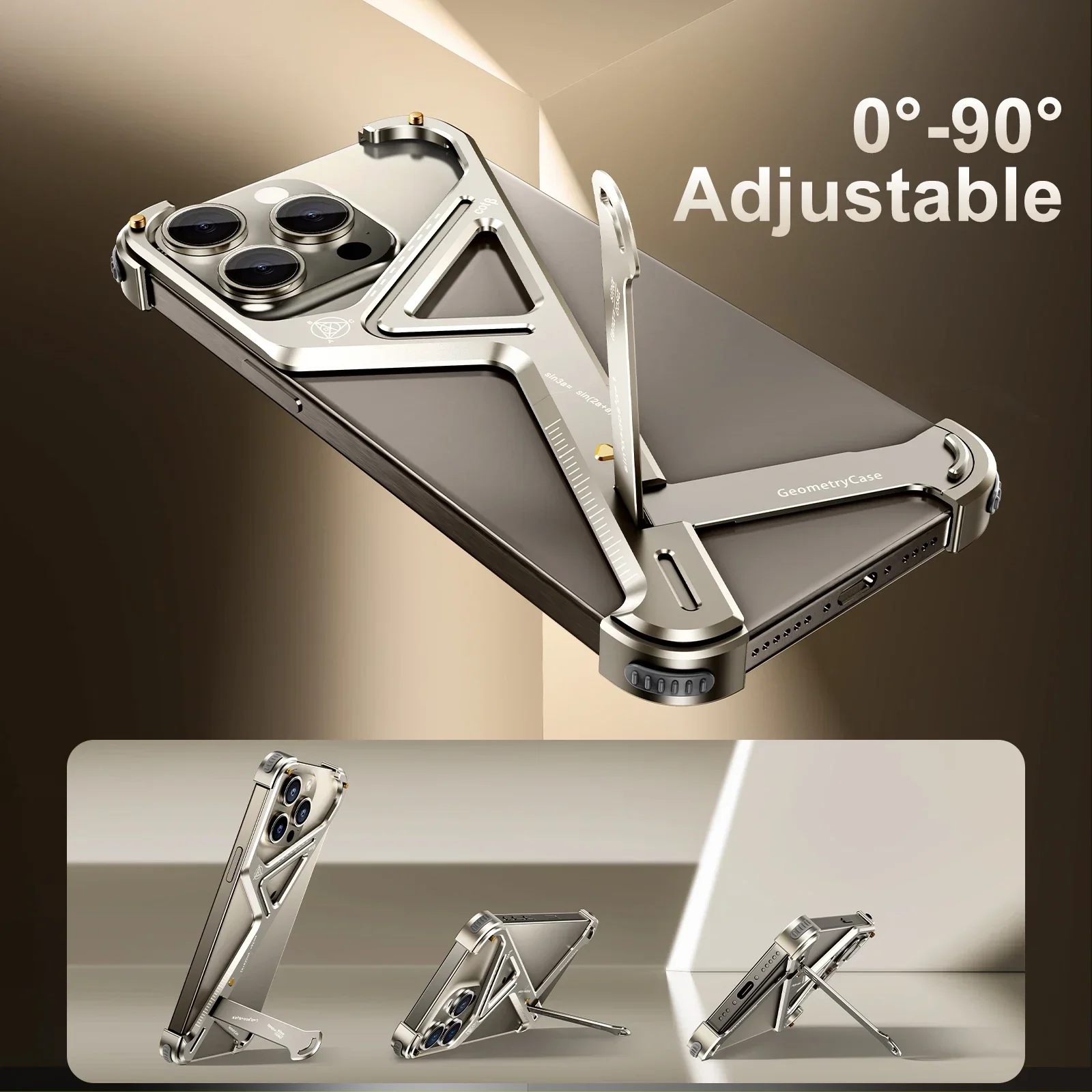 Sleek Aluminum Alloy Frameless Phone Case with Stand - Shockproof Protective Cover