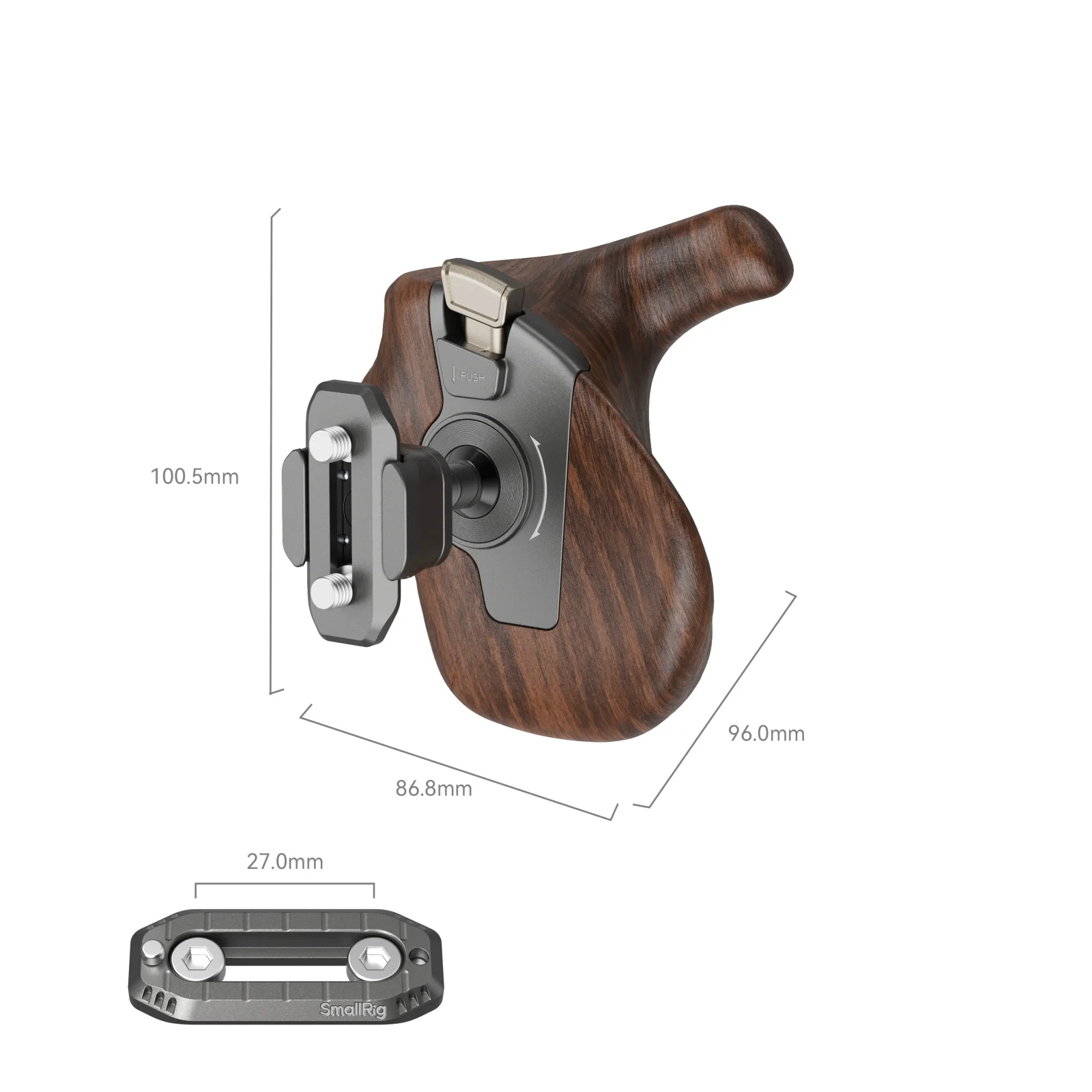 SmallRig Rotating Side Wooden Handle with NATO Clamp for Camera/Monitor Cages &