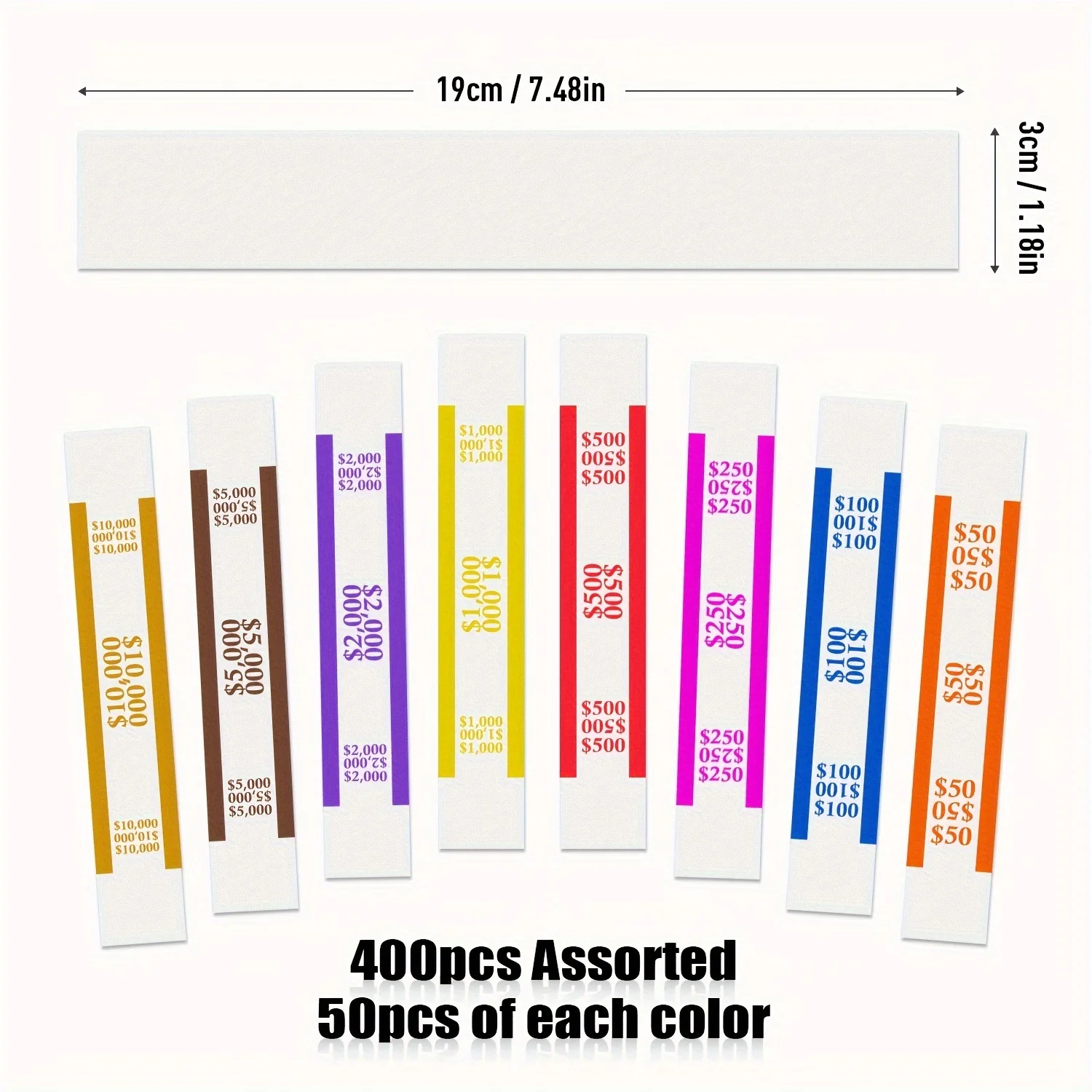 400pcs Assorted Money Bands Self--Sealing money straps bill