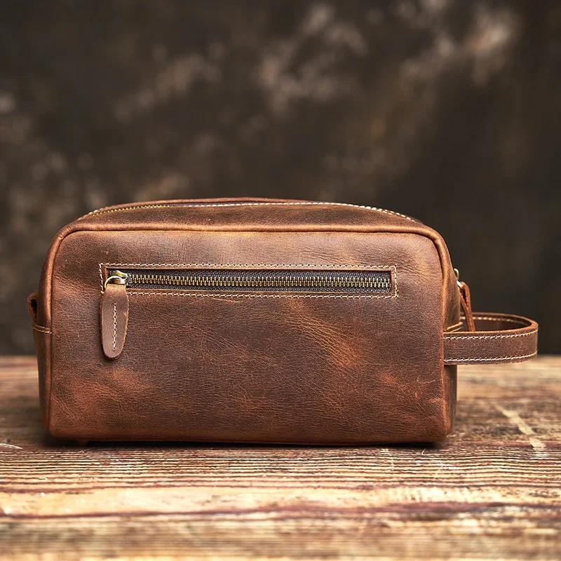 NUPUGOO Genuine Leather Clutch Bag Crazy Horse Skin Cosmetic Bag Multifunctional Wash Bag Leisure Storage Bag 3