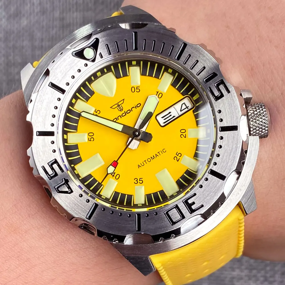 Tandorio Automatic Watch Men Japan NH36 Movt knight Monster Steel Wristwatch Diver Yellow Red Dial Sapphrie Crystal 42mm Case воблер crystal deep diver hcl yo zuri duel