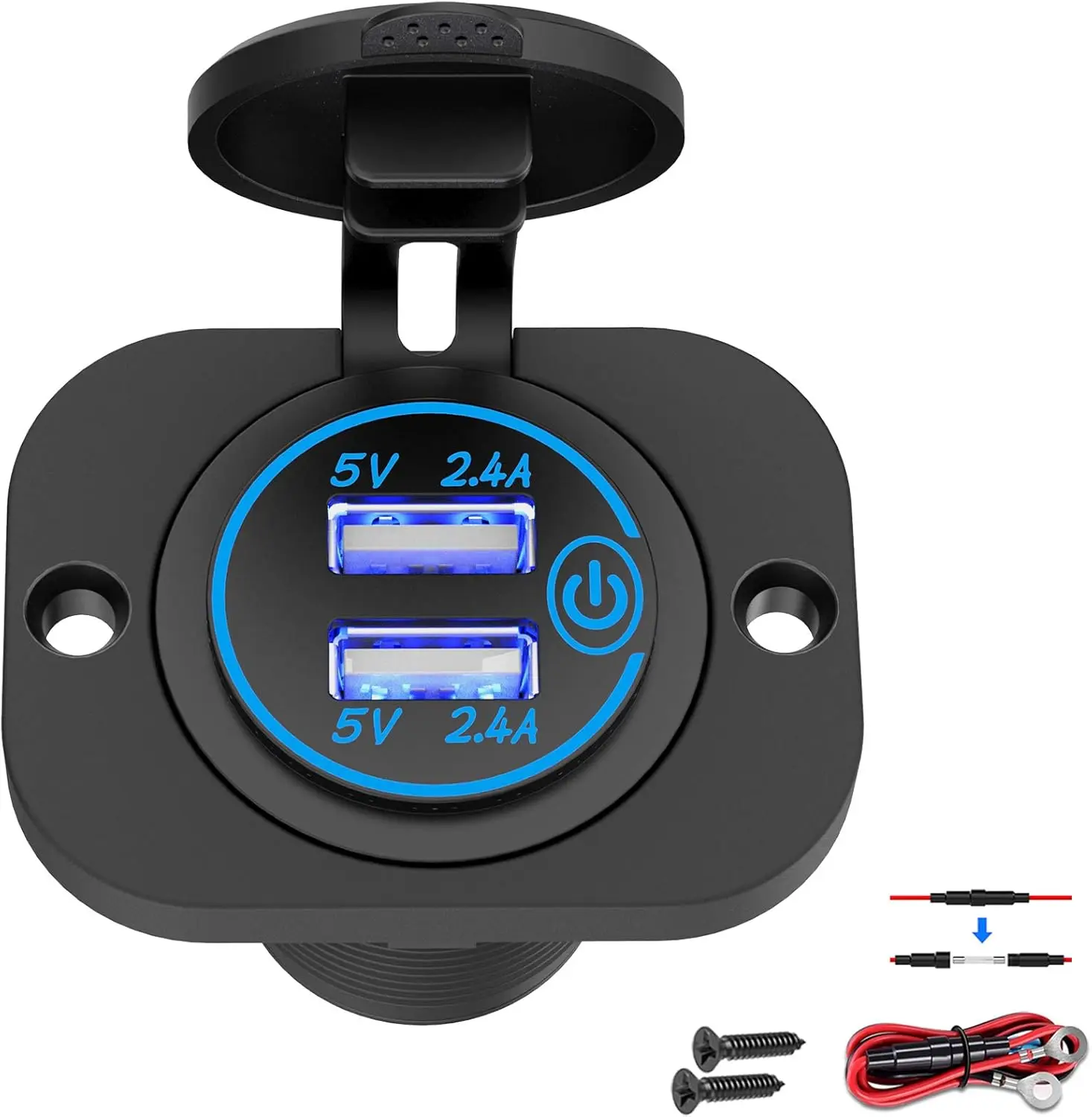 5V 4.8A 듀얼 USB 차량용 충전기 방수 12V/24V USB 고속 충전기 소켓 전원 콘센트 터치 스위치