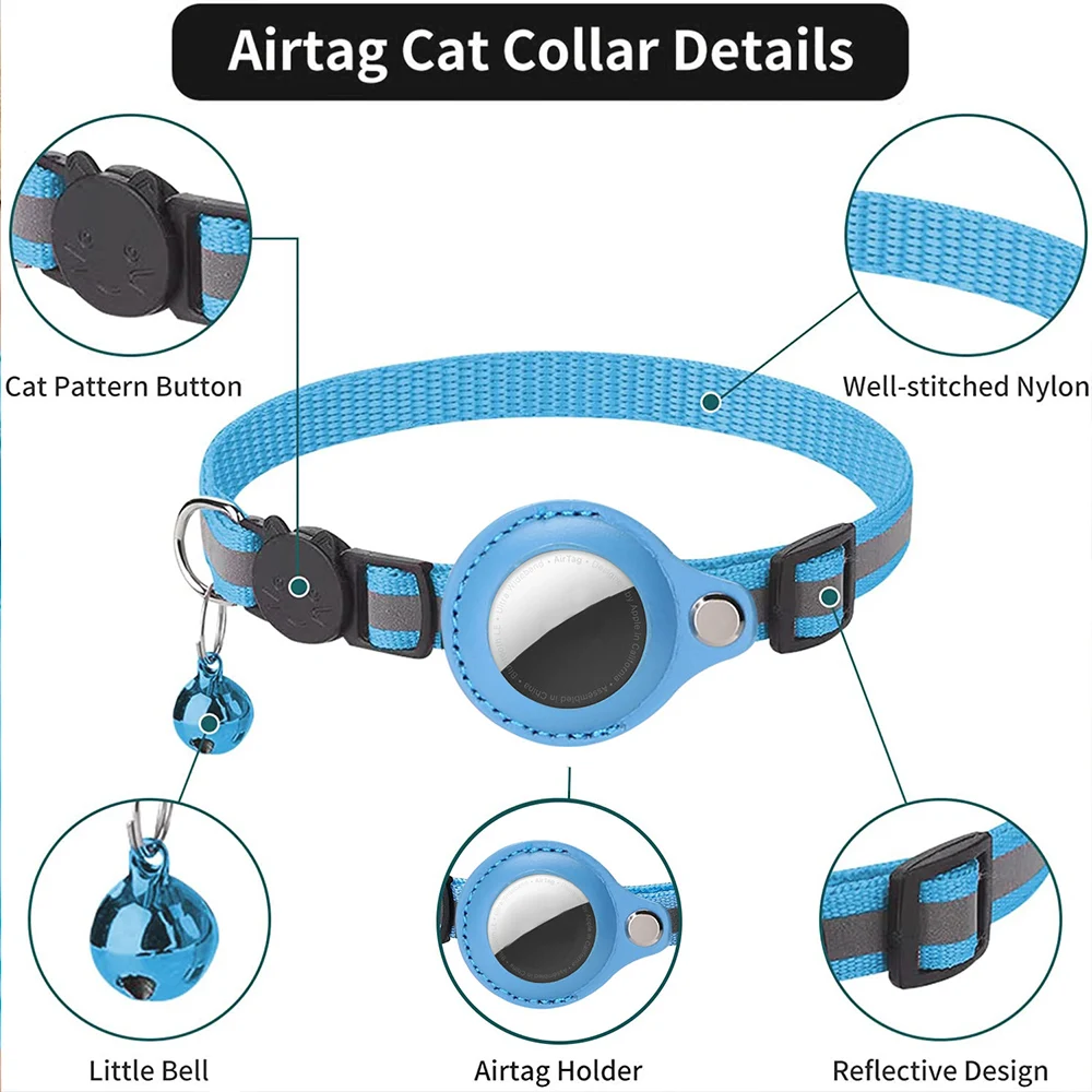 Airtag Cat Collar Anti Lost Safety Breakaway Reflective Cat Collars with Bell Airtag Holder Case for Kitten Cat Accessories 2
