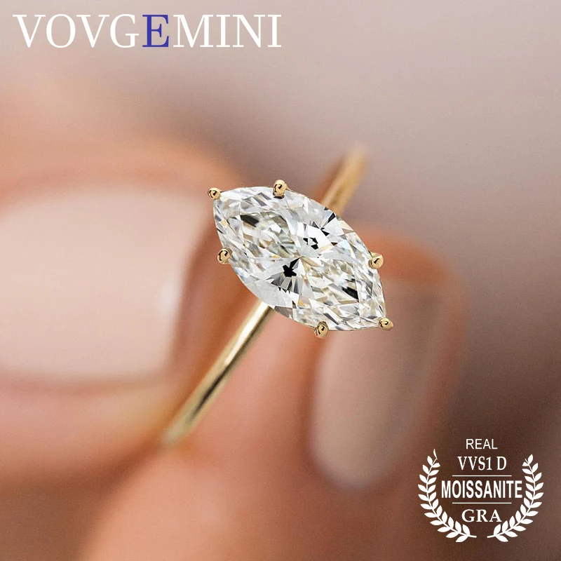 

VOVGEMINI Moissanite Gold Ring 18k Gra Certified 0.5carat Marquise Shape Lab Grown Diamond Bague Femme Luxe Elegant Band Woman