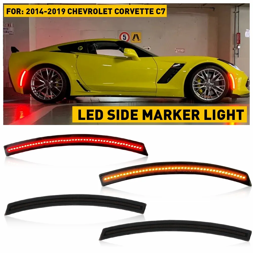 

4Pcs/Set Car Front Rear Bumper LED Side Marker Light For Chevrolet Corvette C7 2014 2015 2016 2017 2018 2019 Smoked Fender Lamp