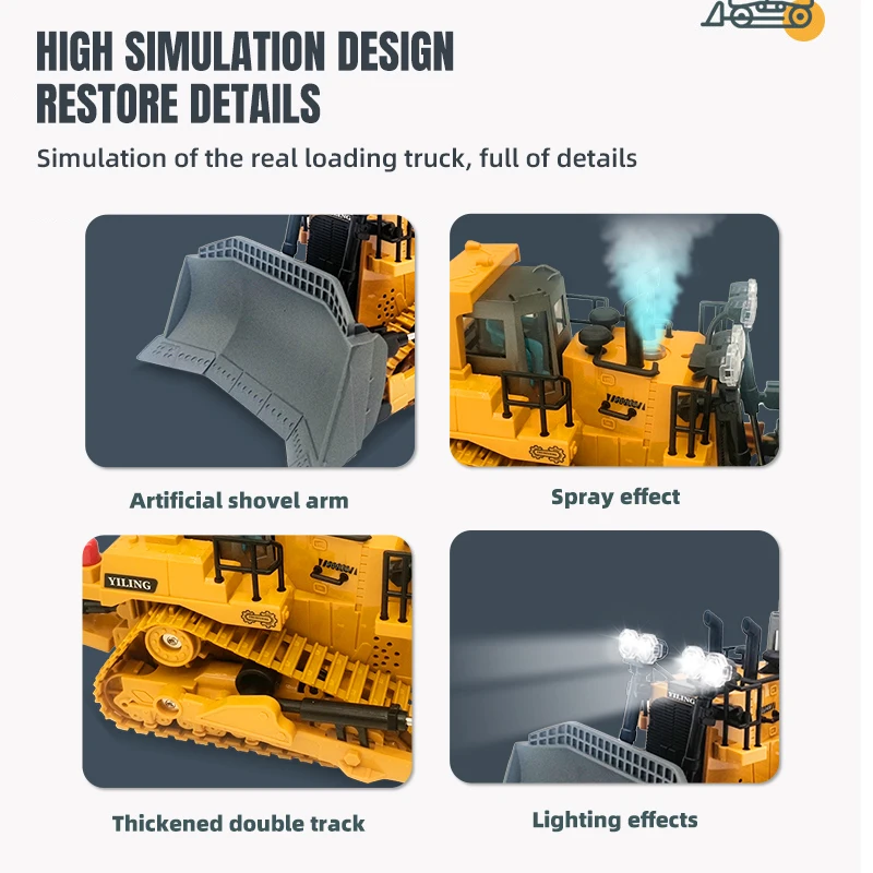 Rc Bulldozer 2.4G 9Ch 11Ch 4Wd Remote Control Excavator Alloy Dump Truck Car Construction Vehicle Toy Children Kids Gifts