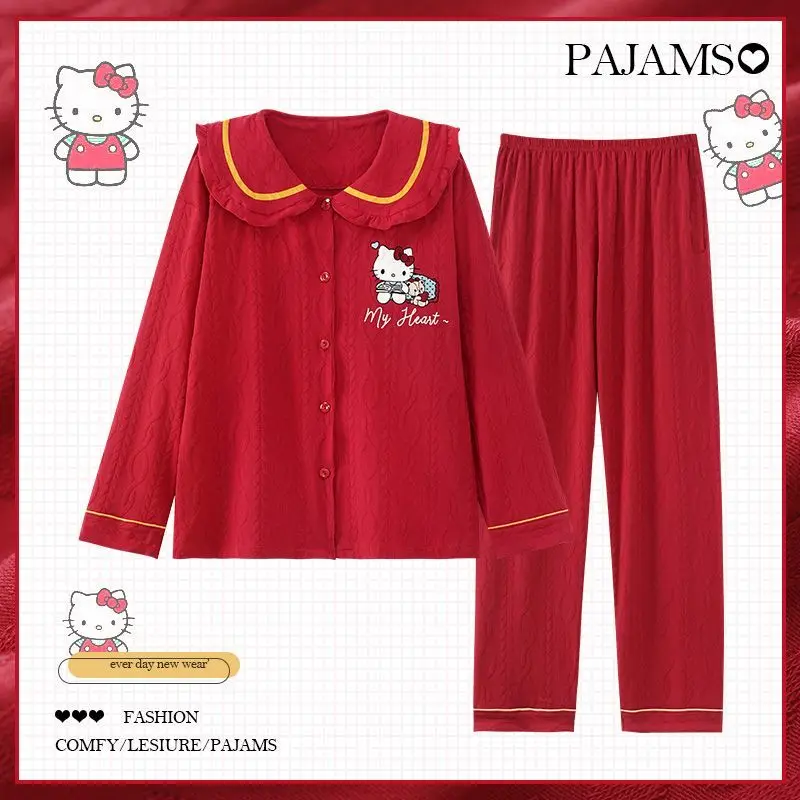 

Pochacco Hello Kitty My Melody Kawaii Anime Sanrio Cotton Pajamas Spring Autumn Long Sleeve Cute Cartoon Home Dress Set Girl Toy