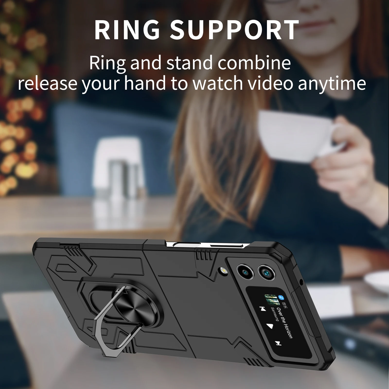 Fashion Anti-Dust Finger Ring Case For Samsung Galaxy Z Flip 4 5G Flip4 Flip3 Flip 3 Zflip4 Hard Plastic Cell Phone Cover