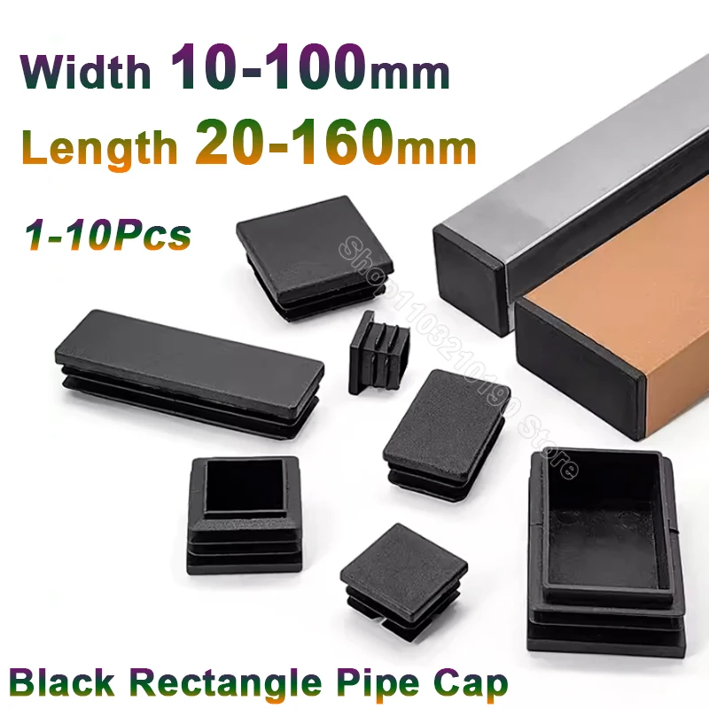 

Black Plastic Rectangle Blanking End Caps Steel Pipe Plug Furniture Leg Feet Pads Square Tube Inserts Plugs Bungs Cover 10-160mm