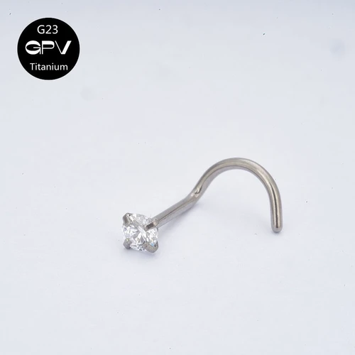 G23 티타늄 4 클로 라운드 지르코늄 절묘한 코 벤드 로드 코 스터드, 20G 작은 와이어 직경 천공 주얼리, 1 개 10 개 2