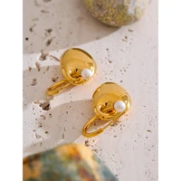 Yhpup 316L perles en acier inoxydable lisse géométrique boucles d'oreilles quotidiennes 18K plaqué PVD doré mode bijoux de haute qualité 2025 5