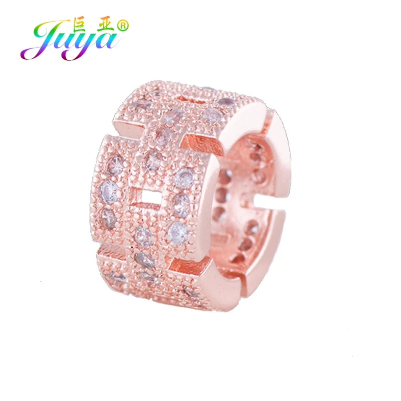 

Juya 4Pcs/Lot Wholesale Micro Pave Hollow Metal Spacer Charm Beads Accessories For DIY Natural Stones Beadwork Jewelry Making