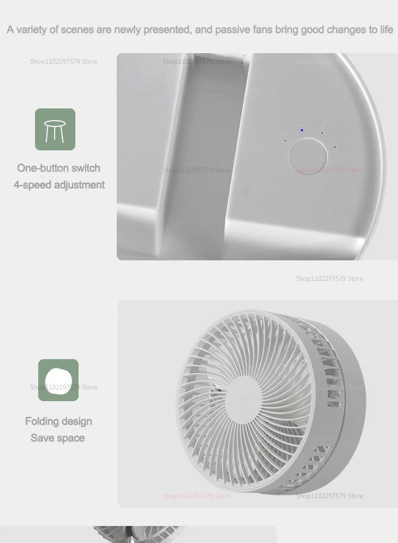 Description Picture 3 of itemPortable Folding Telescopic Desktop Fan USB Rechargeable Multifunctional Outdoor Indoor Floor Cooler for Home Office Camping