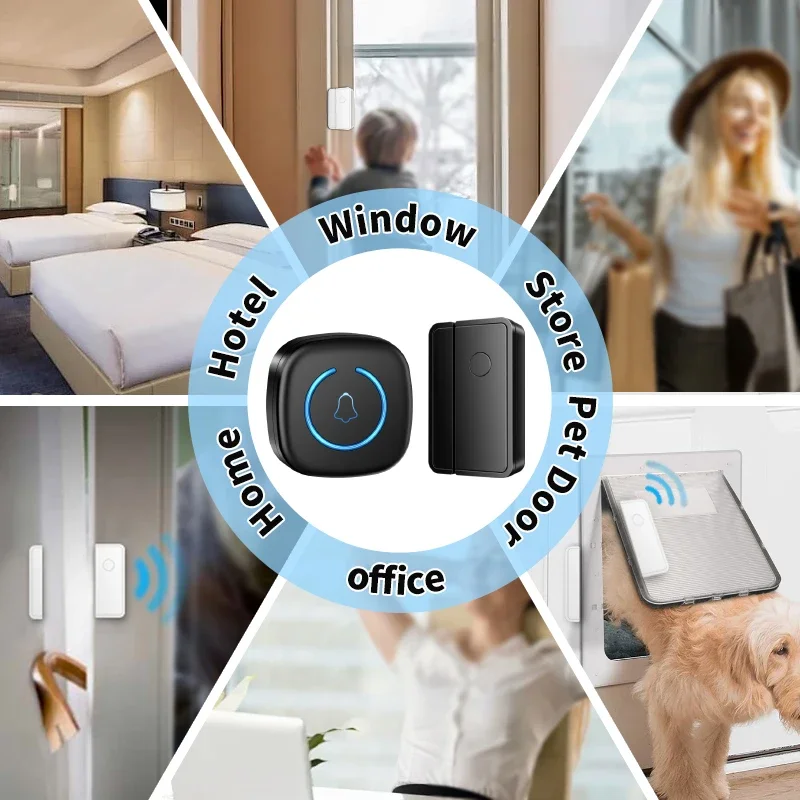 Wireless Doorbell CACAZI Split Door Chime Wireless Sensor Chime Adjustable 5 Volumes 60 Ringtone EU Plug