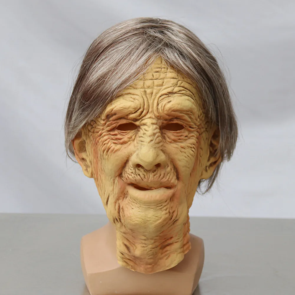 

Halloween Old Man Head Mask Grandpa Grandma Head Cover Cosplay Ball Party Mask