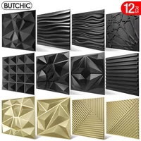 12 ชิ้น 30x30 เซนติเมตรสีทองแชมเปญ 3D ผนังแผง Shining Gold 3D สติ๊กเกอร์ติดผนังงานแต่งงานพื้นหลัง wall art ไม้กระดาษ 1