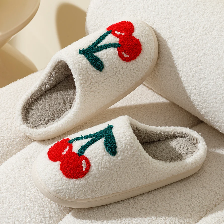 Women Winter Big Cherry Cute Cartoon Fruit Warm Home Slippers Indoor Soft Sole Comfortable Wrap Mute Bedroom Shoes Student 3