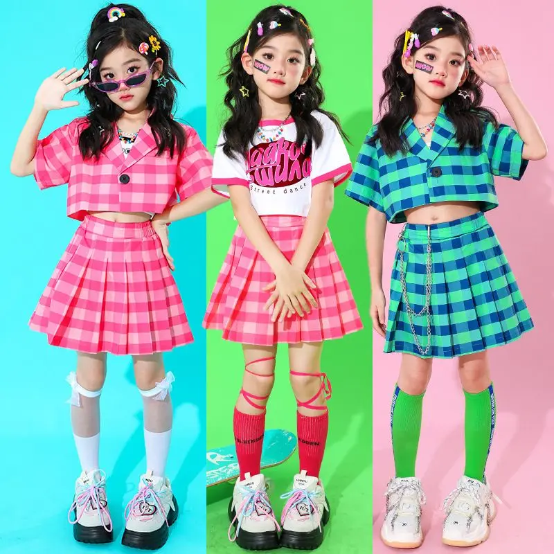 

Hip Hop Kids Crop Top Street Dance Blue Cargo Pants Girls Streetwear Lovely Outfits Child Jazz Cheerleader Costumes Clothes Sets