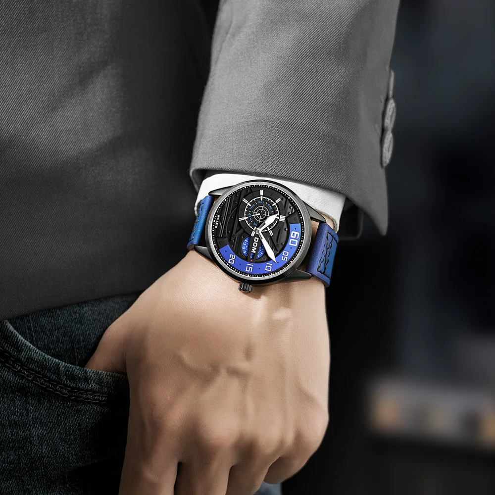DOM Men's Quartz Watch sports waterproof personality luminous fashion military style multi-function Leather watch M-1328