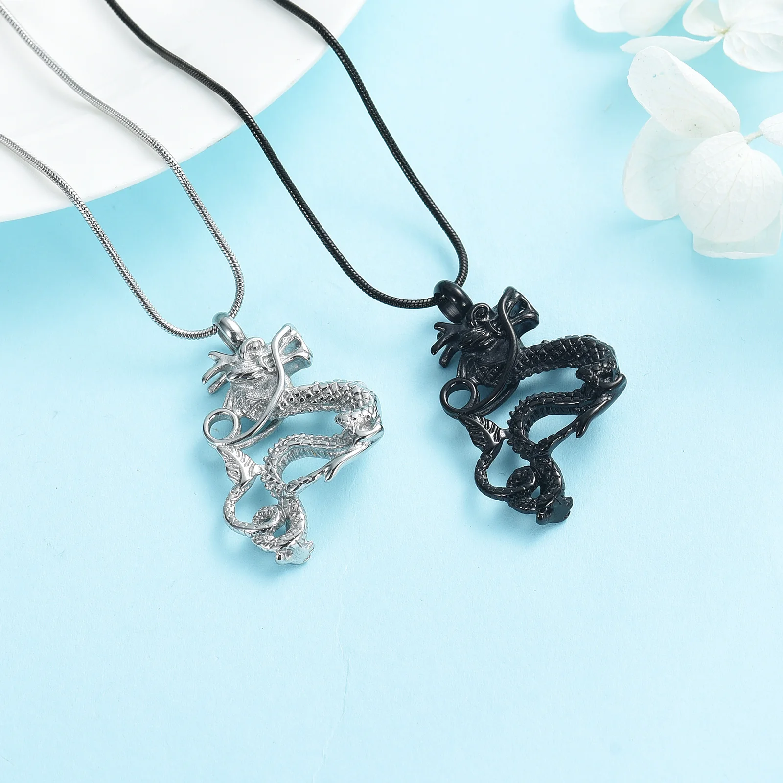 Dragon Shape Cremation Necklace Ashes Urn Jewelry Stainless Steel Man Keepsake Customized For Ashes Memorial Free Shipping