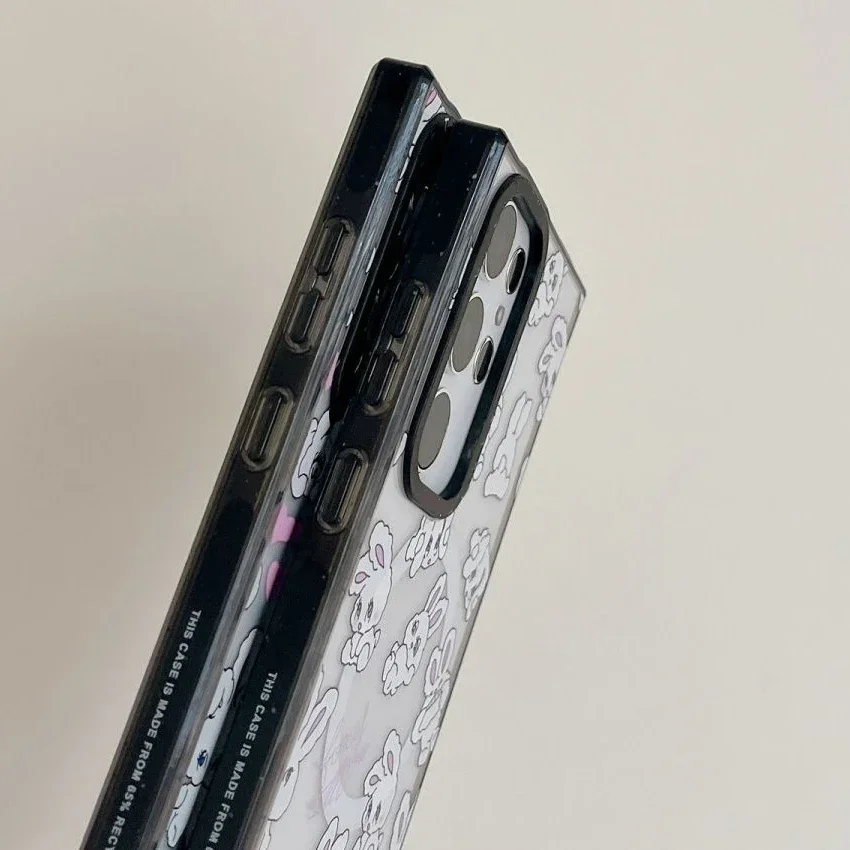 Rabbit Heart MagSafe Acrylic Black Border Magnetic Phone Case for Samsung Galaxy S22U S23 Ultra S24 Ultra Cover Protective Shell