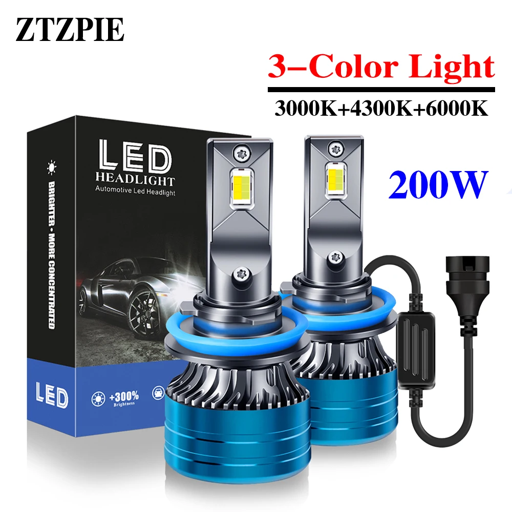 

ZTZPIE 60000LM 200W Tricolor Lamp 9005/HB3 9006/HB4 H1 H8 H7 H4 H11 H9 9012 Canbus Led Headlight CSP 3570 Car Fog Light Bulb 12V