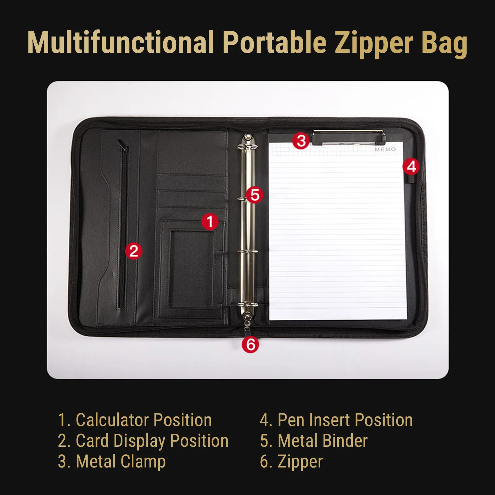 Business Portfolio with Zipper 10 Transparent File Bags PU Leather 30 Sheets Notebook 12 Digit Solar Calculator 10.1 Inch Tablet