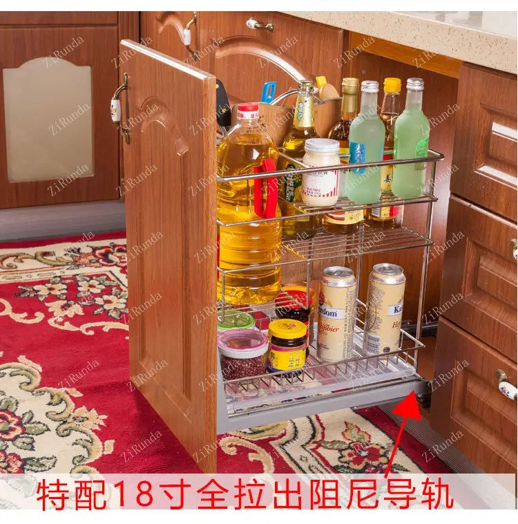 304 stainless steel pull basket damping kitchen cabinet bowl rack seasoning basket rack