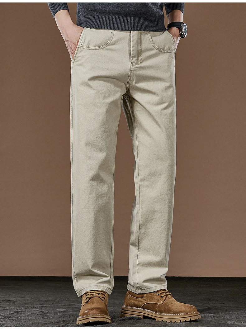 100% Baumwolle Gerade Casual Hosen Herbst Neue Mode Lose Komfortable Verdickte Business Hosen Männliche Einfarbig Klassische Hosen – Detail 18