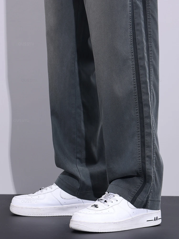Men Jeans Summer Lyocell Fabric Loose Wide Leg Pants Elastic Waist Casual Trousers Large Size 5XL