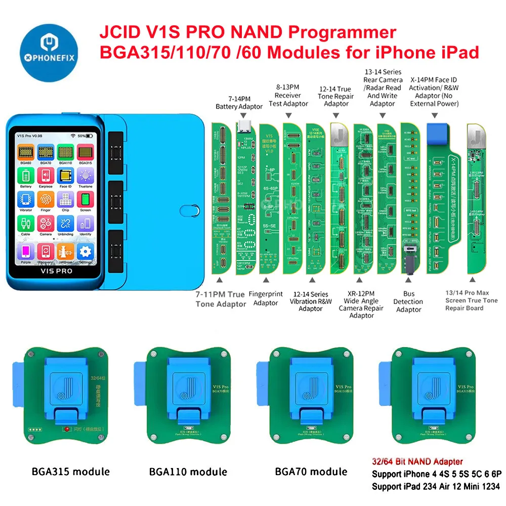 

JCID V1S PRO NAND Programmer BGA315/110/70 /60 HDD Serial Number Read Write NAND Error Repair for iPhone 6 -14 Pro Max All iPad