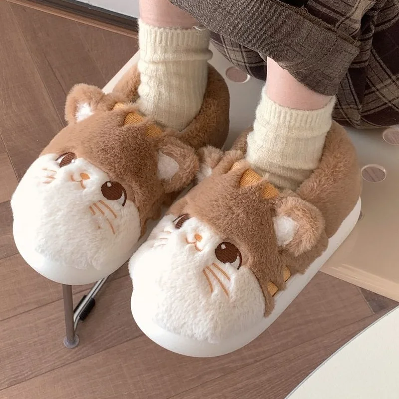 

2023 Winter Fluffy Fur Slippers Women Cute Cat Flat Female Shoes Ladies Soft Home Furry Home Indoor Slippers Warm Plush Shoes