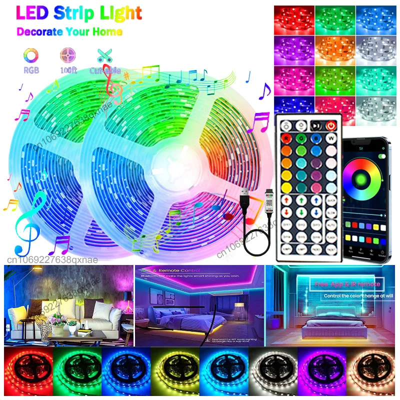 LED Lights Luces Led TV Backlight 5050 RGB Led Tape Bluetooth LED Strip Lights for Room Decoration Luces Led1-5m 10m 15m 20m 30m 5 30m led strip lights ultra long rgb 5050 color changing led light strips kit with 44 keys ir remote led lights for bedroom