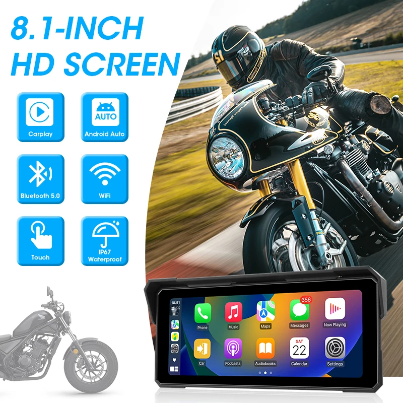 7/8.1Inch Portable Motorcycle Multimedia Player Wireless CarPlay Android Auto GPS Navigation Airplay Display Screen BT Waterproof motorcycle navigation display motorcycle navigation screen