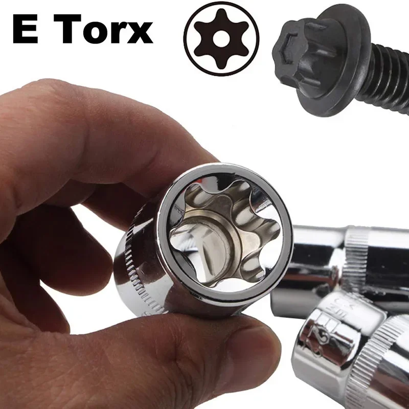 14PCS E-Torx Star Socket Set 1/4" 3/8" 1/2" Bits Drive E4-E24 Female Torx Socket Insert Nut Handheld Tool Torque Wrench Adater