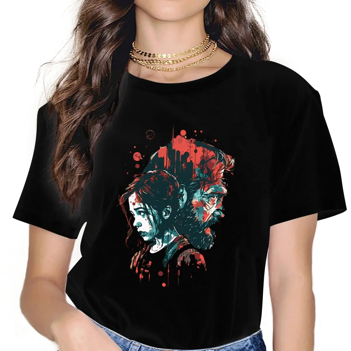 

Game The Last Of Us Joel And Ellie Art Tshirt Homme Women's Tees Unisex Polyester Blusas T Shirt For Women