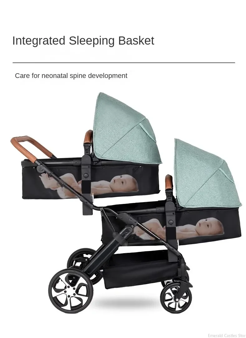 Zwillings-Kinderwagen zum Sitzen und Liegen Doppel-Kinderwagen mit Stoßdämpfer Faltbarer Kinderwagen Klappbar – Detail 4
