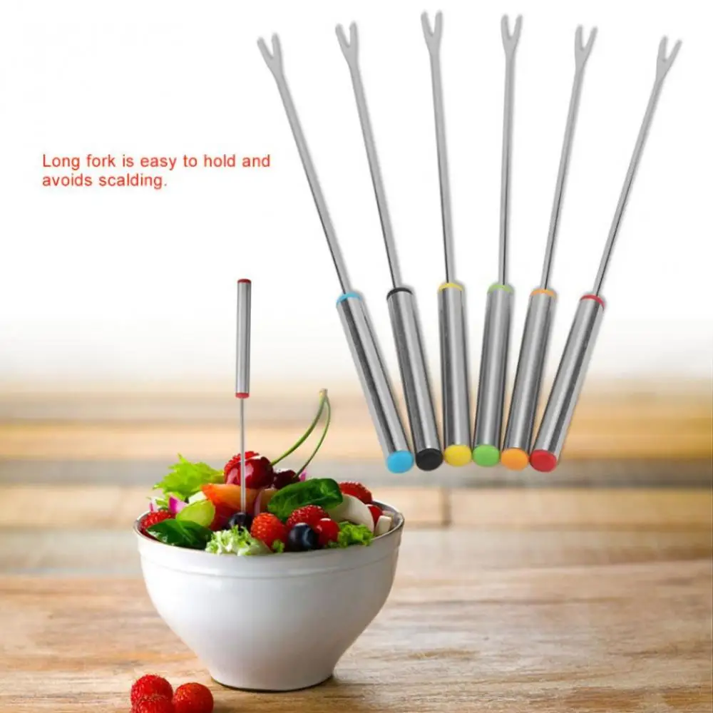 Set Stainless Steel Chocolate Fork Cheese Pot Hot Forks Fruit Dessert Fork Fondue Fusion Skewer Kitchen Tools