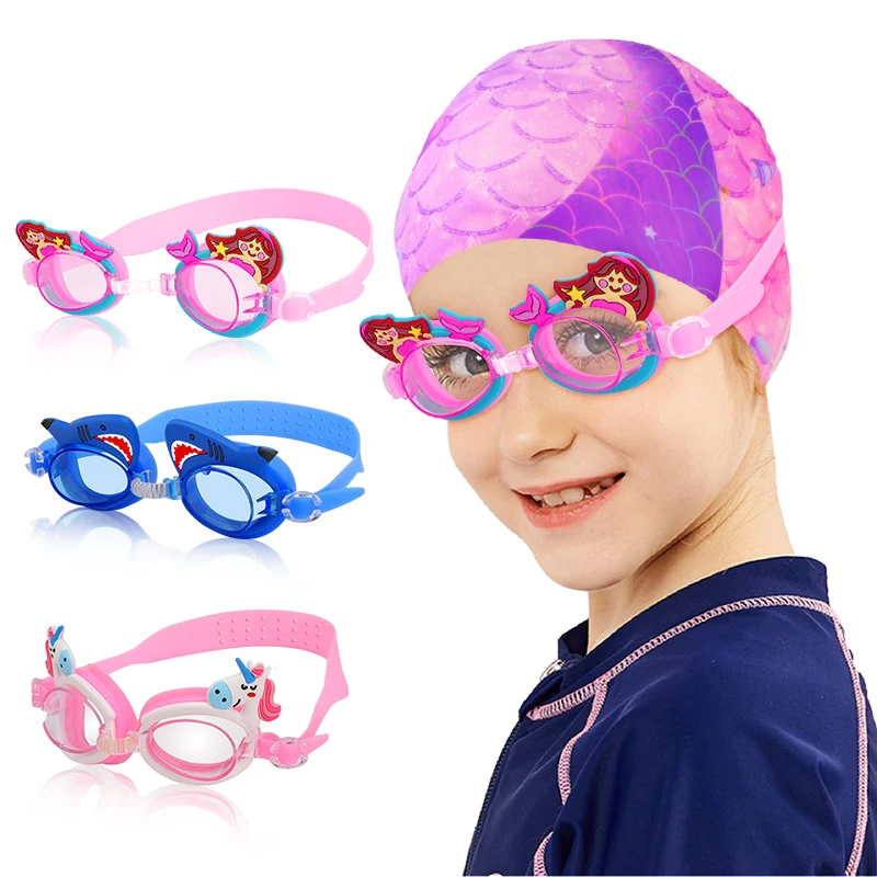 Professional Swimming Goggles Girl Cartoon Swim Glasses with Ear Plug Waterproof Anti Fog Swim Eyewear For Children Kids Gifts