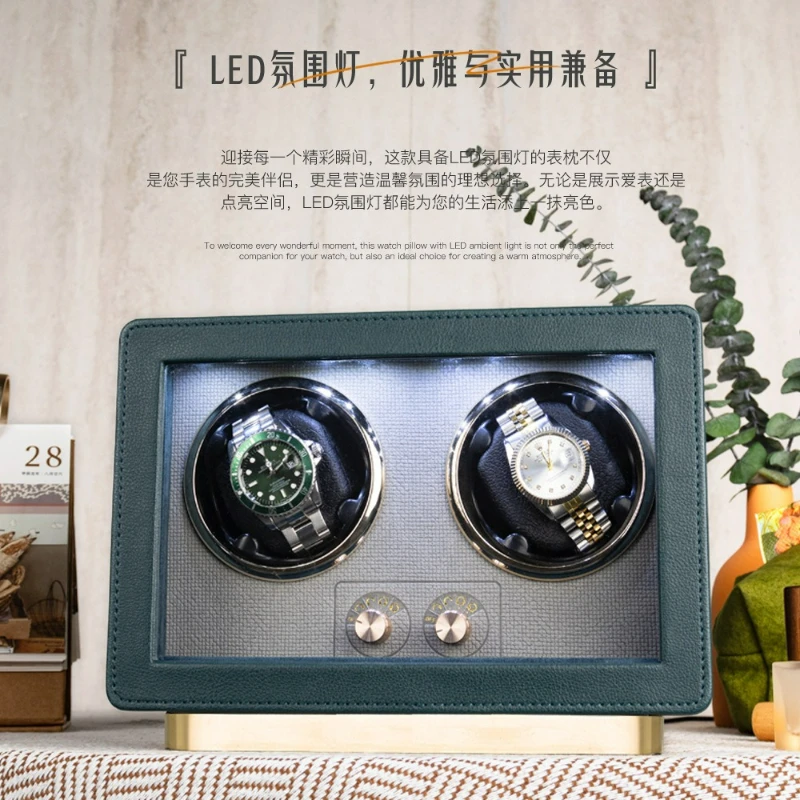 미니멀리스트 가죽 시계 와인더 자동 회전 박스, 도어 스톱 기능 및 무소음 모터 포함, 기계식 시계 전시 보관 안전 선물용