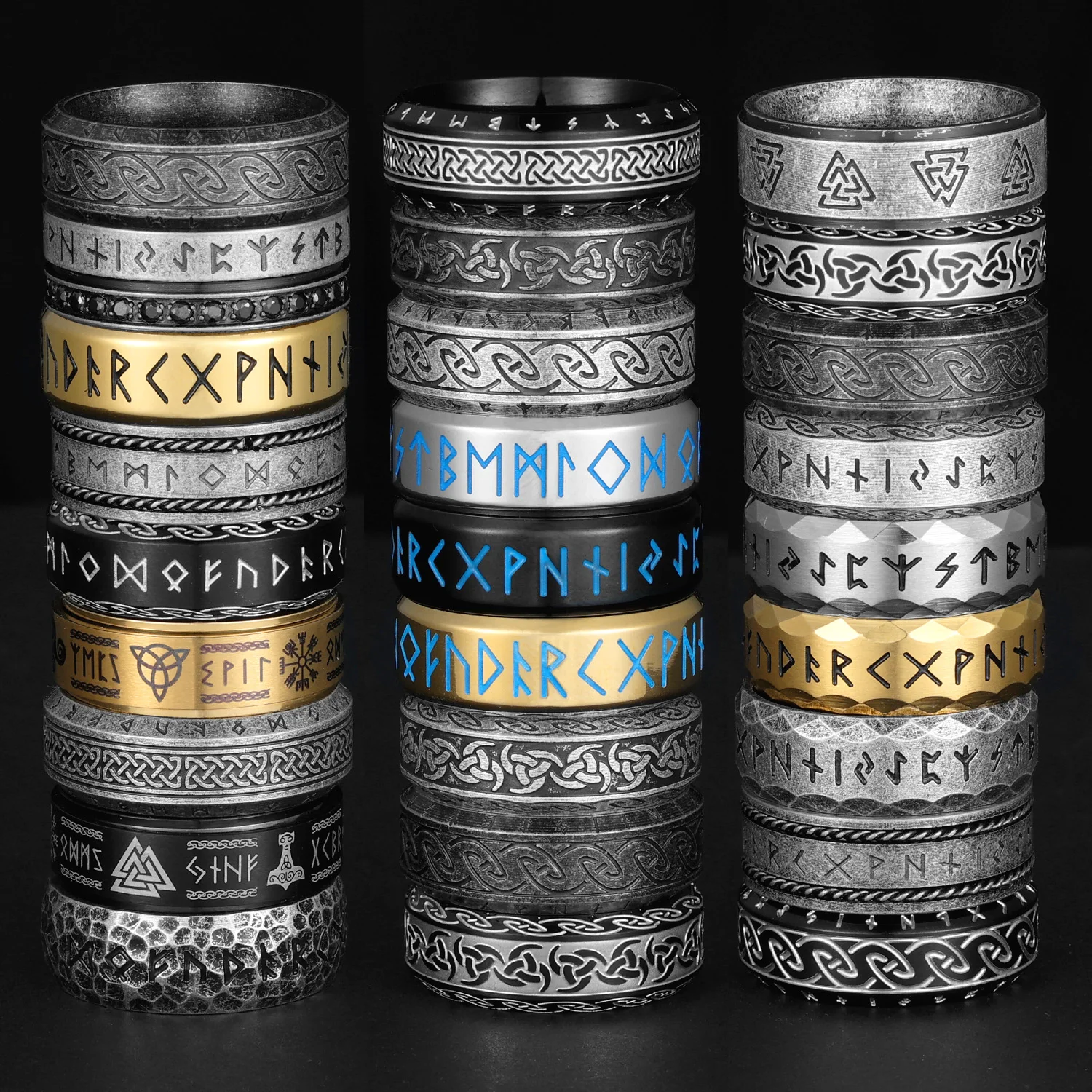 Vintage Viking Runes Celtic Knot Men Rings Stainless Steel Jewelry Punk Rock Fashion Accessories For Women Couple Gift Wholesale 2